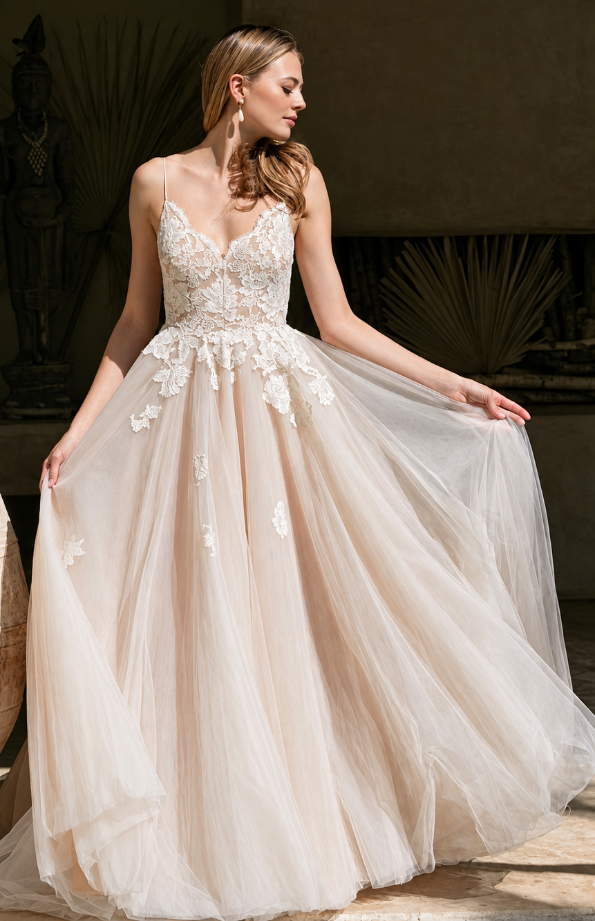 Wtoo Watters Swan Wedding Dress Size 12 Oatmeal Lace Tulle A-Line Bridal Gown